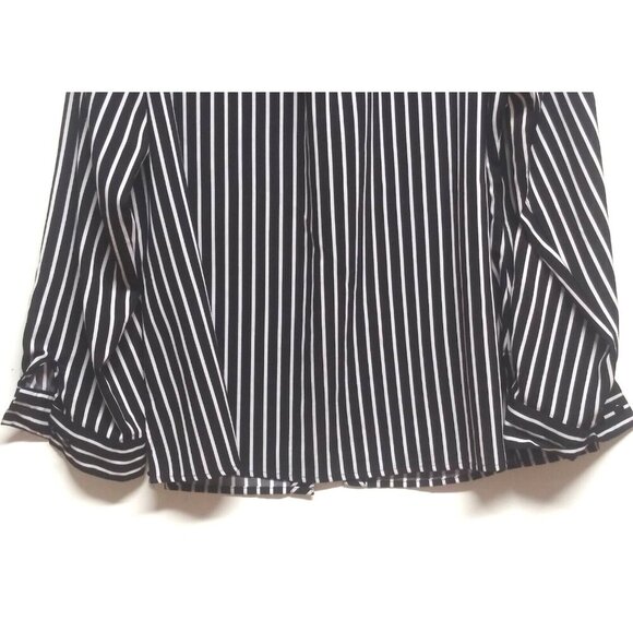 Notations striped shirt womens plus Sz 3x top black white STRETCH roll tab sleev - Picture 4 of 6